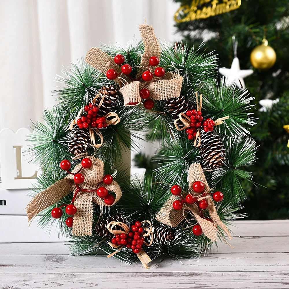 Christmas Wreath Artificial Pinecone Red Berry Garland Hanging Ornaments Front Door Wall Decorations Merry Christmas Tree Wreath