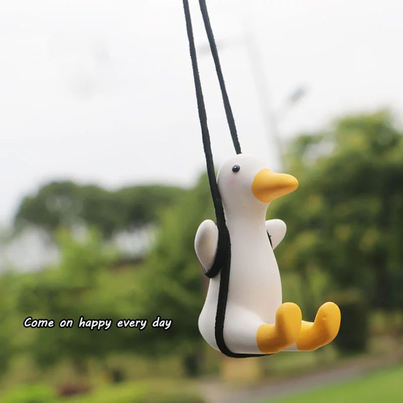 Car Pendant Cute Anime Little Duck Swing Auto Rearview Mirror Hanging Ornaments Interior Decoraction Accessories for Girls Gifts