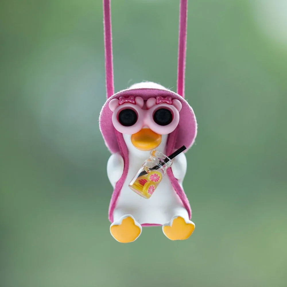 Anime Pink Swing Duck Car Decoration Pendant Cute Auto Rearview Mirror Hanging Ornament For Women Car Ineriror Accessories