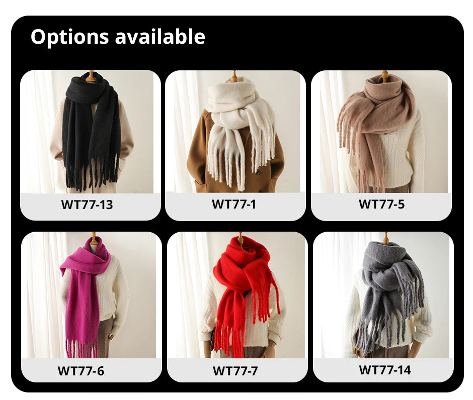 Winter Scarf for Women Cashmere Warm Solid Pashmina Blanket Wraps Female Thick Soft Bufanda Big Tassel Shawl Long Poncho Echarpe