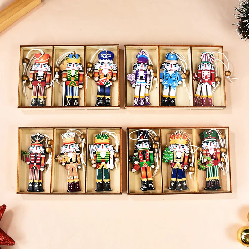 9Pcs Christmas Wooden Ornaments Nutcracker Soldier Xmas Tree Hanging Pendant 2024 Christmas Home Decorations New Year 2025 Gift