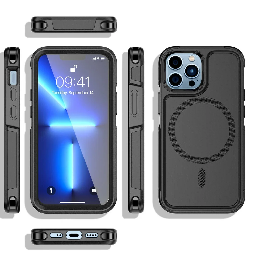 For MagSafe Phone Case For iPhone 16 13 12 Pro Mini Max 11 15 14 Plus Shockproof Heavy Duty Rugged Magnetic Hybrid Matte Cover