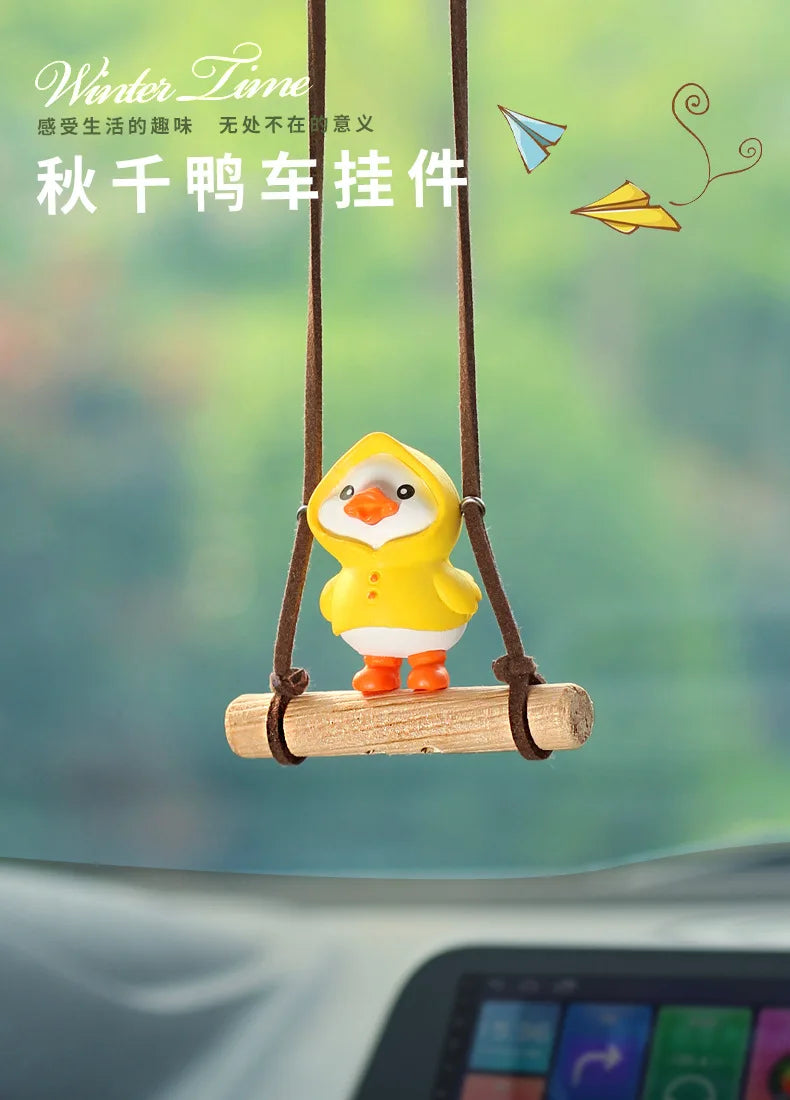 Anime Figure Swing Duck Model Decor Little Yellow Duck Auto Rearview Mirror Hanging Pendant Cute Car Ornaments Accessories Gifts