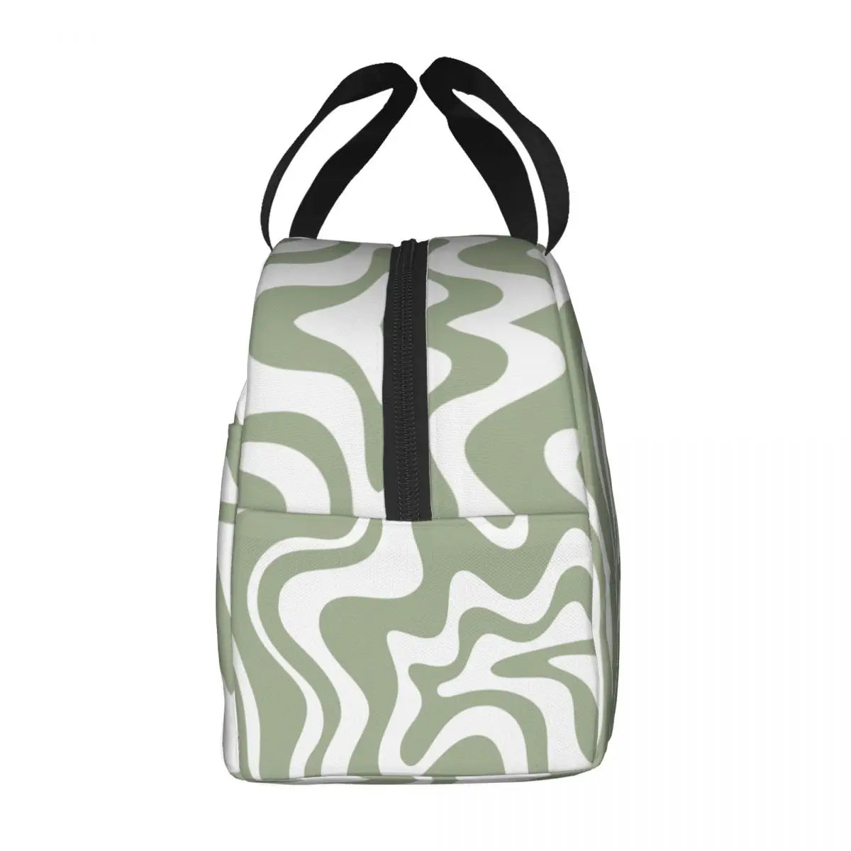 Liquid Swirl Abstract Pattern In Sage Green Insulated Lunch Bag Geometric Art Cooler Thermal Bento Box For Women Kids Food Bags