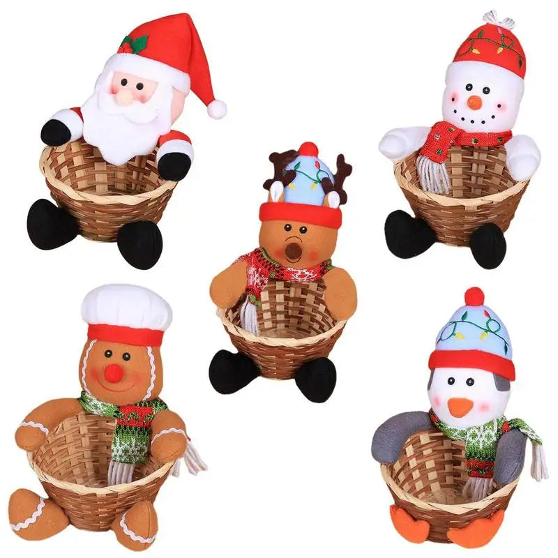 Christmas Candy Bowl Basket Christmas Table Decor Candy Holder Christmas Candy Storage Basket with Gingerbread Man Penguin Deer