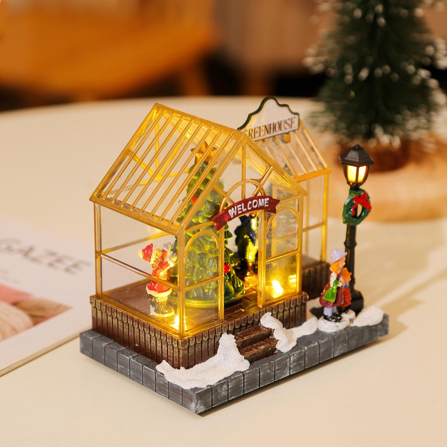 Christmas Scene Village Houses Collectible Buildings LED Tabletop Xmas House for Bedroom Indoor Living Room Desk Xmas Party