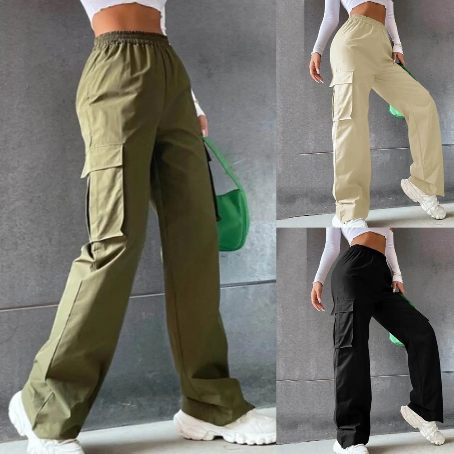 Womens Cargo Pants Elastic High Waist Wide Leg Trousers Straight Leg Joggers Outfits Baggy Wide Leg Sweatpants Oversized Pants