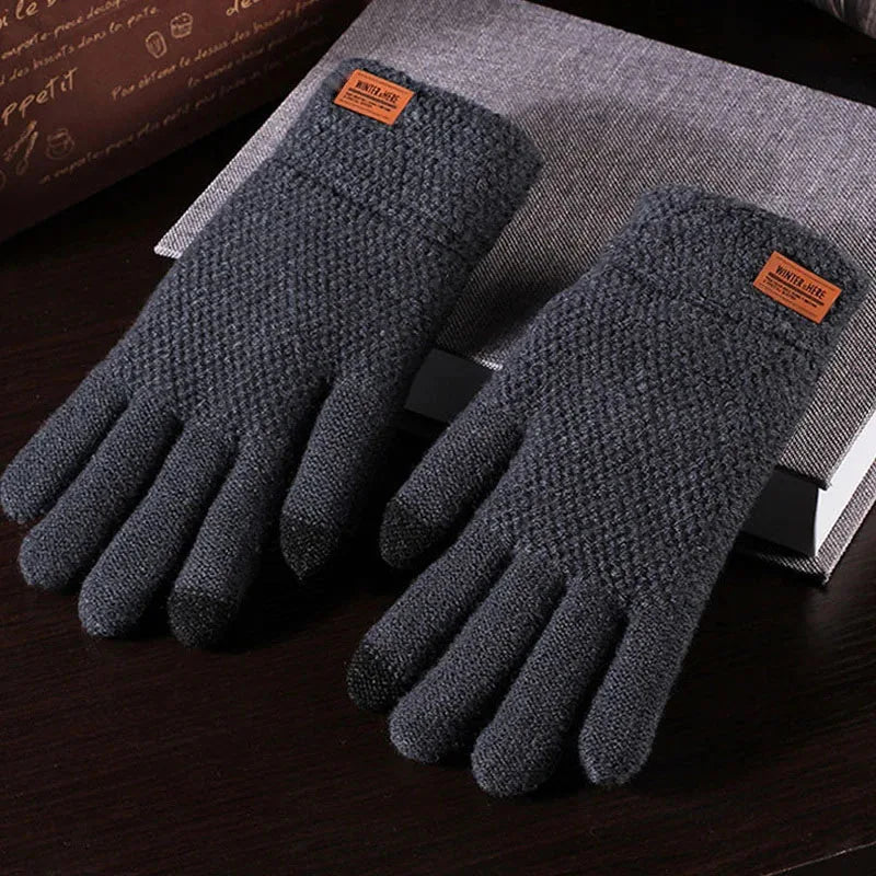 Autumn Winter Version of The Touch Screen Knitted Wool Plus Velvet Thickening Outdoor Riding Gloves for Men Accessories Gifts