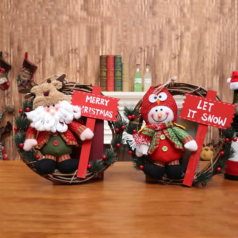 Elk Snowman Rattan Circle Christmas Flower Wreath Shopping Mall Window Christmas Tree Christmas Decorations Children's Doll