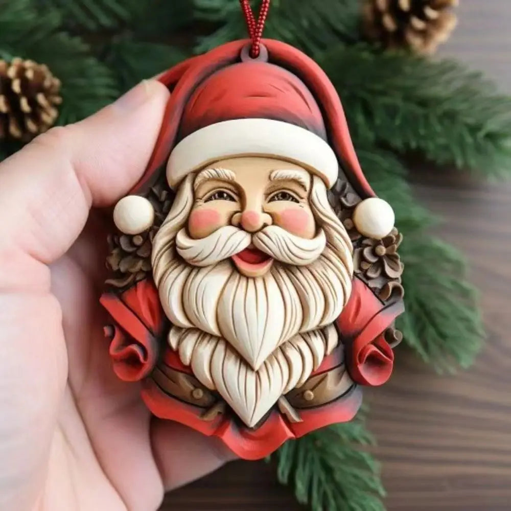 Colorful 2D Santa Hanging Ornament Santa Claus Cartoon Christmas Tree Pendant Hanging Acrylic Car Acrylic Keychain Christmas