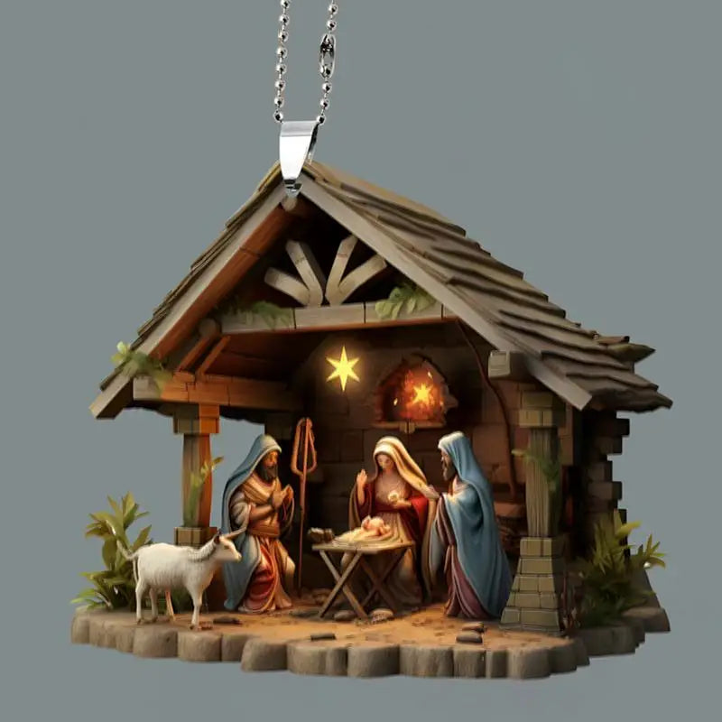 2024 New 3D Christmas Nativity Scene Ornaments Easter Acrylic Car Hanging Christmas Tree Decoration For 2024 New Year