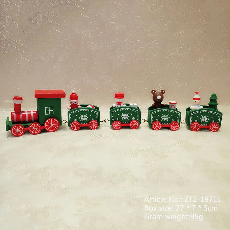 Christmas Decorations Wooden Four Section Small Train Festival Children's Gifts Toy Window Christmas Tree Ornaments Set Box