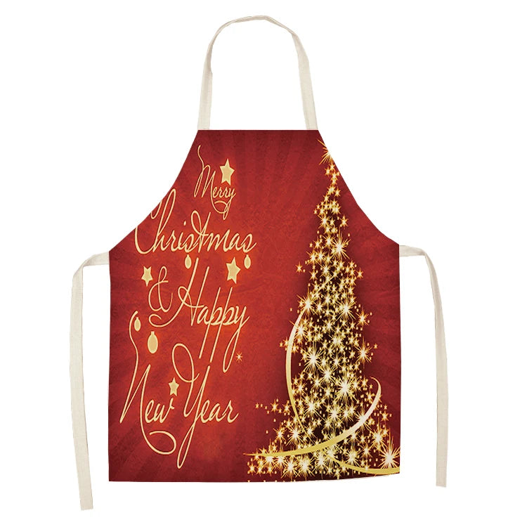 Linen Merry Christmas Apron  Ornament Home Kitchen Accessories Natal Navidad 2023 New Year  Gift