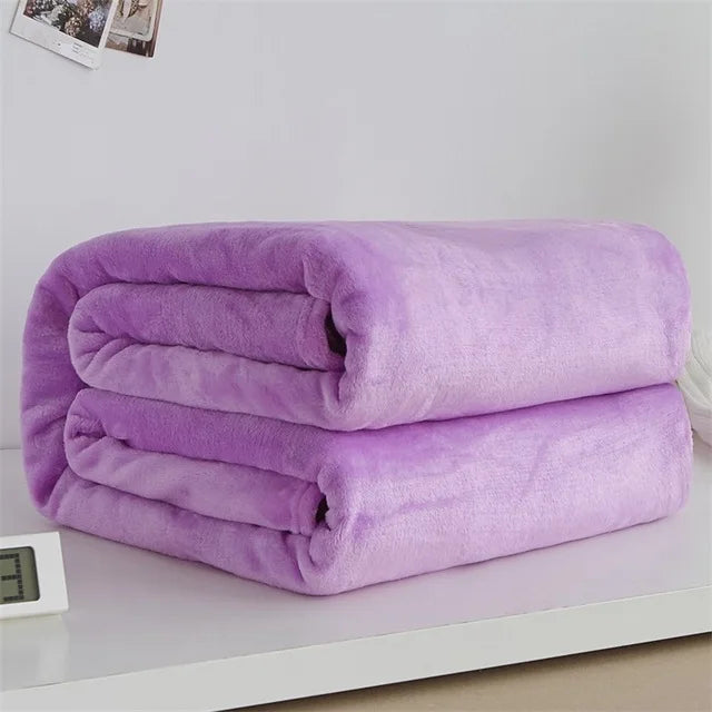 230GSM Coral Fleece Flannel Blankets For Beds Solid Blue Pink Soft Warm Thin Bedspread Sofa Cover Faux Fur Plaid Blanket