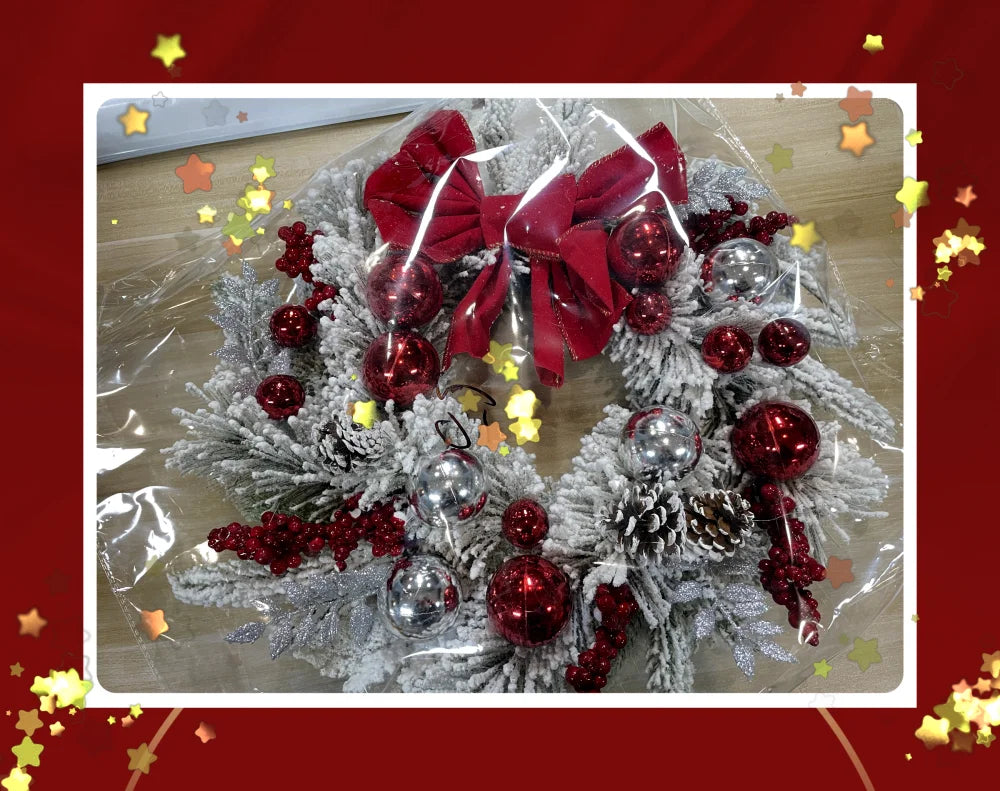 Christmas Wreath Rattan Set Christmas Decoration 2025 Red Bow Wreath For Front Door Xmas Decor Flower Garland Outdoor Home Decor