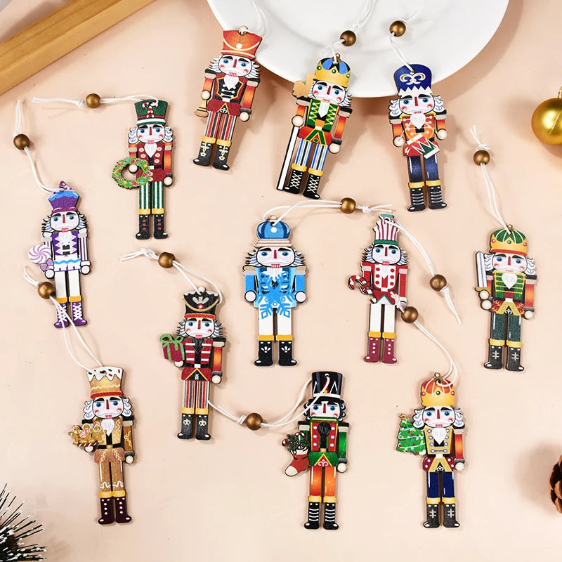 9Pcs Christmas Wooden Ornaments Nutcracker Soldier Xmas Tree Hanging Pendant 2024 Christmas Home Decorations New Year 2025 Gift