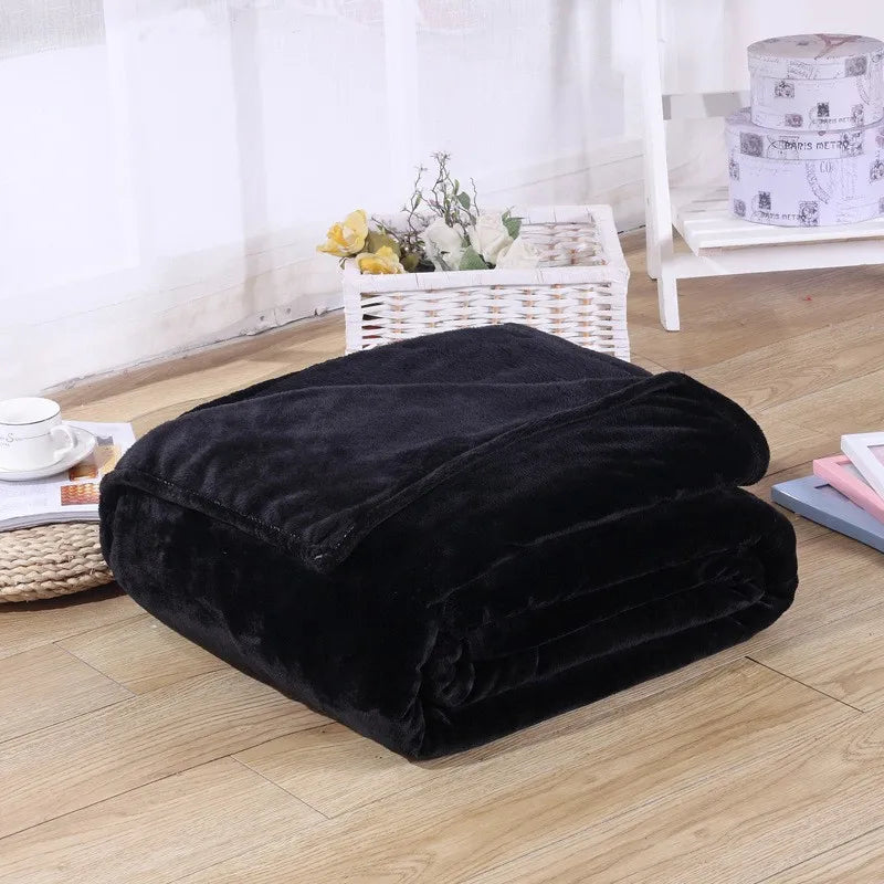 230GSM Coral Fleece Flannel Blankets For Beds Solid Blue Pink Soft Warm Thin Bedspread Sofa Cover Faux Fur Plaid Blanket