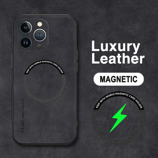 Magnetic For Magsafe Leather Case For iPhone 15 14 Pro Max 14pro 12 13 Pro Max 11 16 Luxury Wireless Charge Shockproof Cover