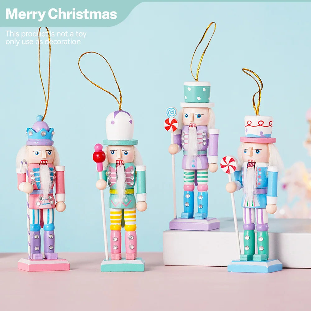 4Pcs Candy Series Nutcracker Puppet Christmas Tree Pendant Wooden Handicraft Soldier Home Desktop Ornament New Year Decoration