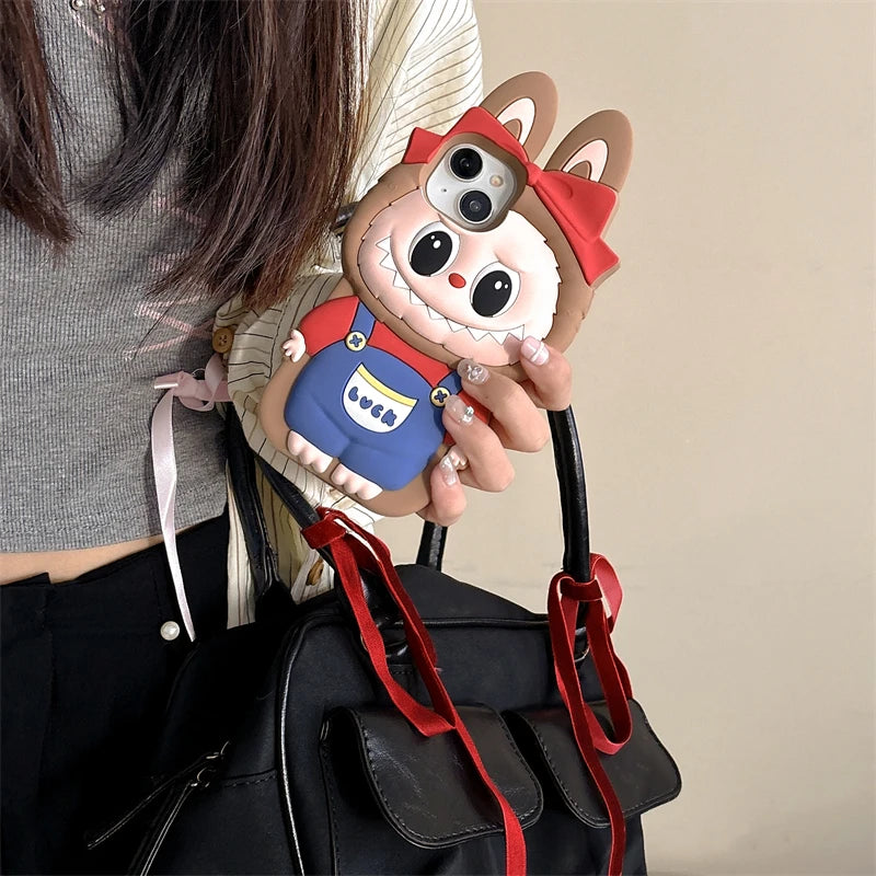 For iPhone 16 promax 15 14 Plus 13 12 11 Pro Max Phone Case 3D Labubu Soft Silicone cases Romper So Cute Cartoon Cover Fundas