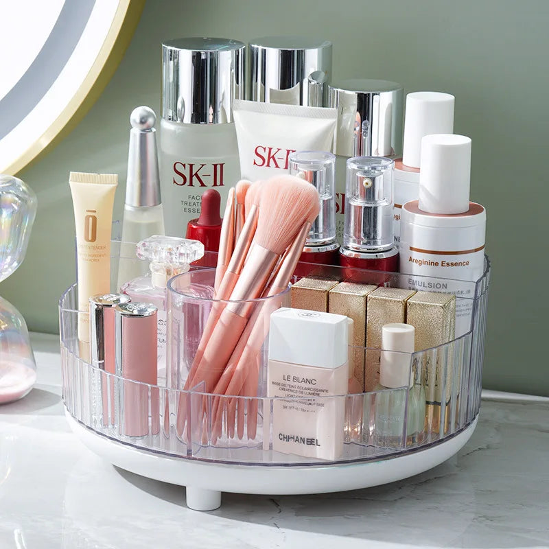 360° Rotating Makeup Organizer Tray Large Capacity Cosmetic Storage Box for Vanity Countertops Lazy Susan Desk Storage Container