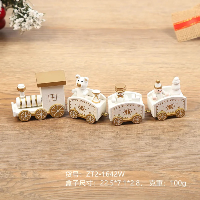 Christmas Decorations Wooden Four Section Small Train Festival Children's Gifts Toy Window Christmas Tree Ornaments Set Box