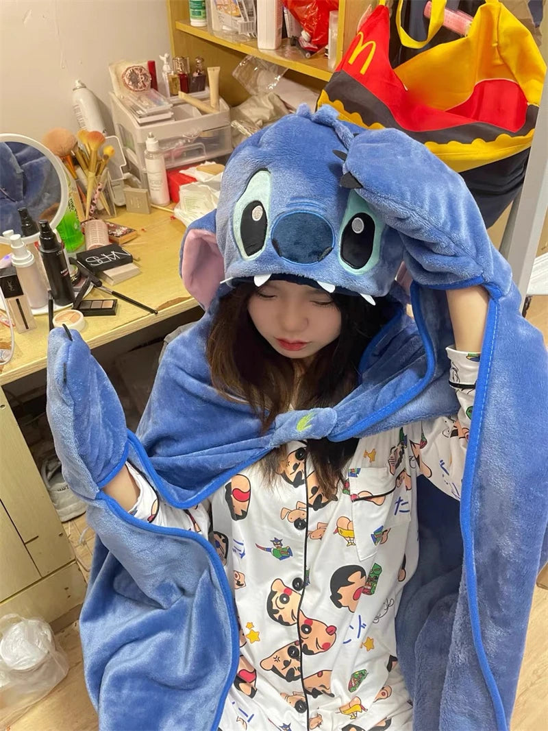 Lovely Stitch Cloak Blanket Comfortable Thickened Hooded Blanket Flannel Nap Cartoon Anime Warm Stitch Blanket Gifts