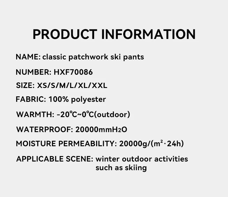 Winter Ski Pants Women Outdoor High Quality Windproof Waterproof Warm Snow Trousers Winter Ski Snowboarding Pants Splicing beam