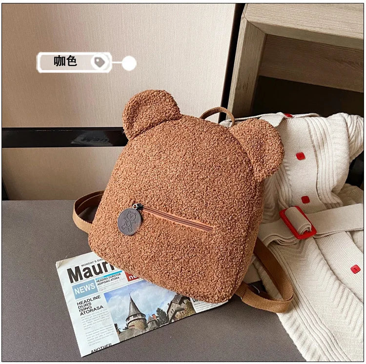 Personalised Womens Girls Cute Bear Pattern Backpack Gift Plush Toddler Backpack for girls Custom Name Small Casual Shoulder