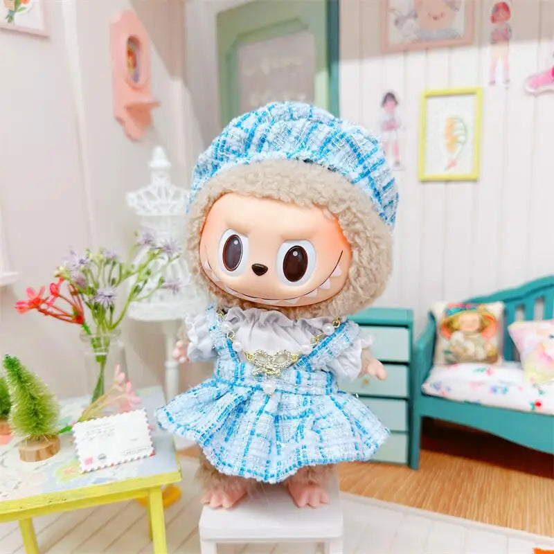 17cm Labubu Clothes Cute Mini Plush Doll's Outfit Accessories Suit Overalls Dress Hairpin for Labubu Dolls Fans Children Gift