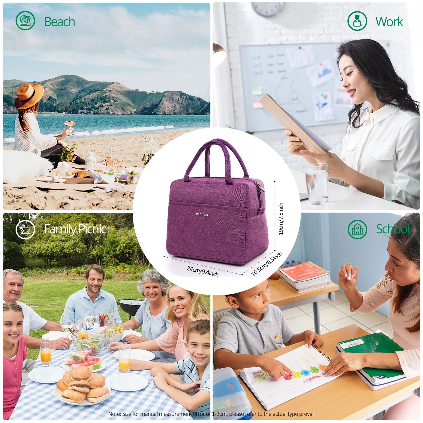 Lunch Box Thermal Bag Portable Waterproof Durable Wide Opening Suitable for Women's Work or Family Picnics