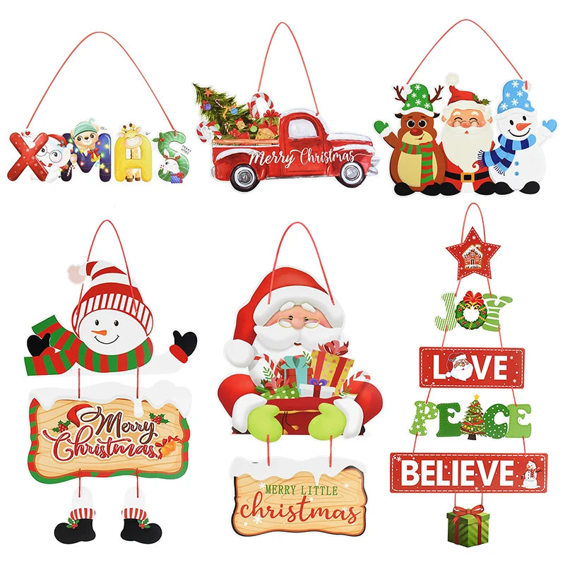 Christmas Door Hanging Paper Ornament Banner Xmas Tree Santa Claus Pendants Merry Christmas Decoration for Home New Year 2024