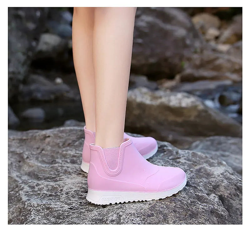 Fashion Rain Shoes for Women Rubber Boots Platform Ankle Boots 2024 Autumn Winter Slip on Women Booties Work Shoes Botines Mujer