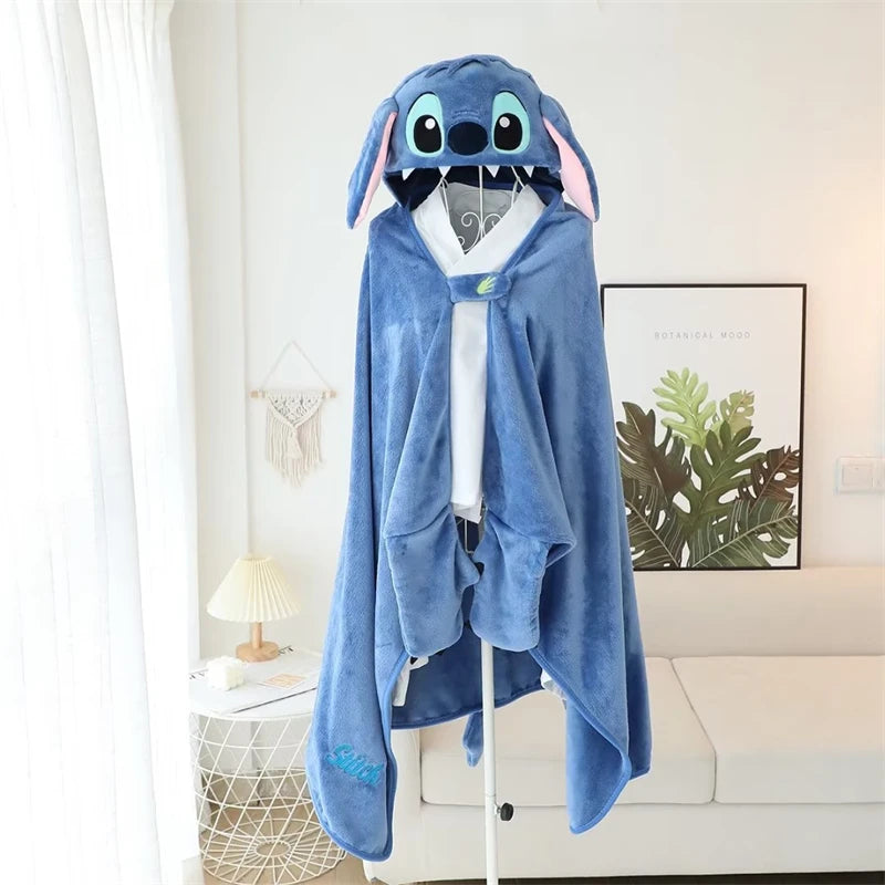 Lovely Stitch Cloak Blanket Comfortable Thickened Hooded Blanket Flannel Nap Cartoon Anime Warm Stitch Blanket Gifts