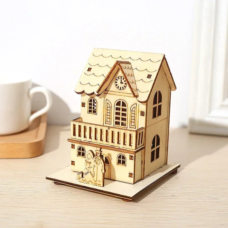 Cute Wooden House Christmas Ornaments Gifts Home Decorations Crafts Bookcase Table Desktop Tree Decoration Christmas Decoration