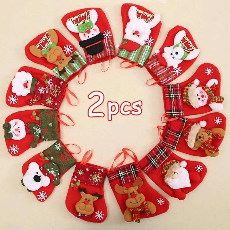 2pcs 2023 New Christmas Decoration Socks Cartoon Santa Claus Fawn Snowmen Socks Christmas Tree Hanging Ornaments Home Decoration