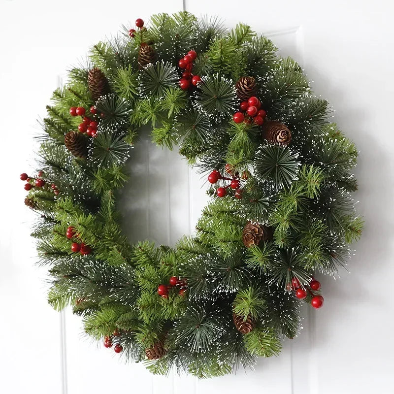 Christmas Wreaths 2024 New Year Front Door Wall Decorations Artificial Fake Pine Branches Xmas Tree Garland Hanging Ornaments