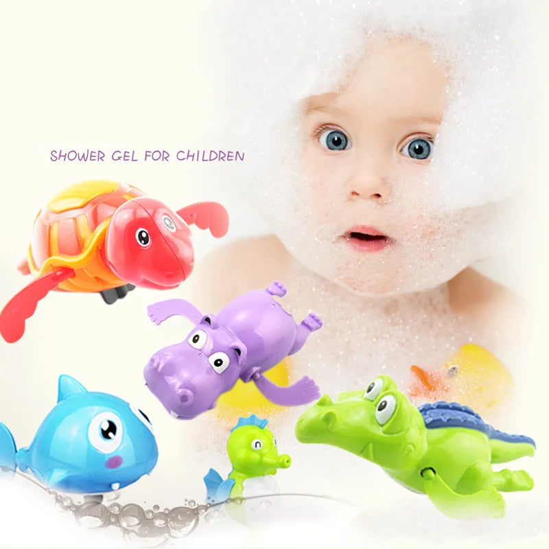 Baby Bath Toys Swimming Bathing Ducks Water Game Cartoon Animal Whale Turtle Classic Clockwork Toys For Toddler 12 24months