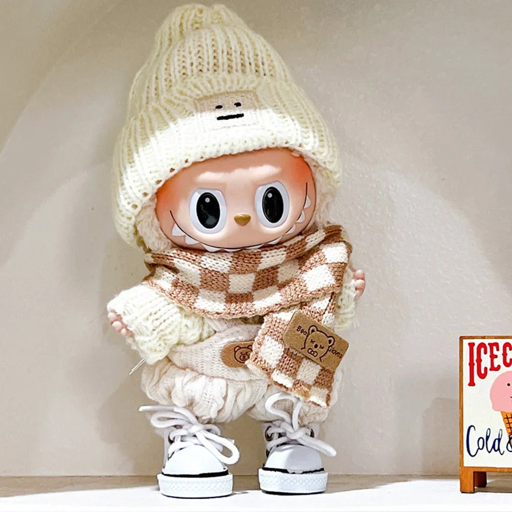 For 17cm Labubu V1 V2 Outfit Doll Clothes Fashion Clothes Hoodies Color Match Hoodies Casual Plaid Overalls Dolls Accessories