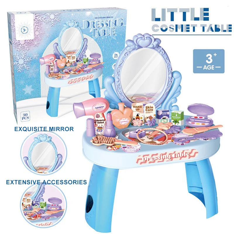 Dressing Table Role Play Set Toy Kids Girls Pink Vanity Mirror Make Up Desk Beauty Sets Toy Play for Pre-Kindergarten Children