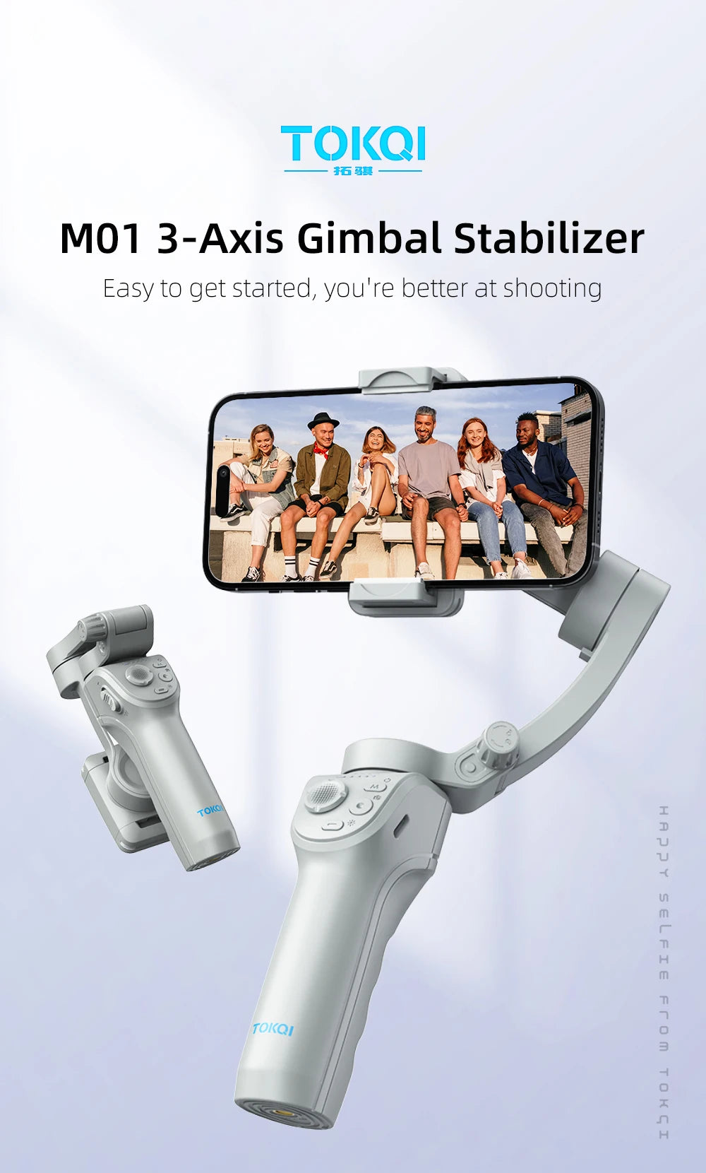 M01 3-Axis Gimbal Anti Shake,Fill Light Zoom Key,Foldable Gimbal Stabilizer with Tripod for iPhone Android Smartphone Vlog/Video