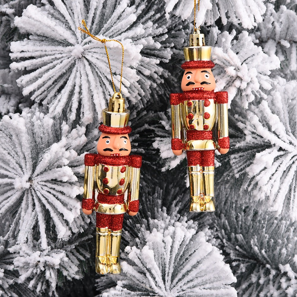 2PCS Christmas Nutcracker Ornaments Christmas Tree Plastic Walnut Figure Pendants Xmas Tree Soldier Puppet Hanging Decoration