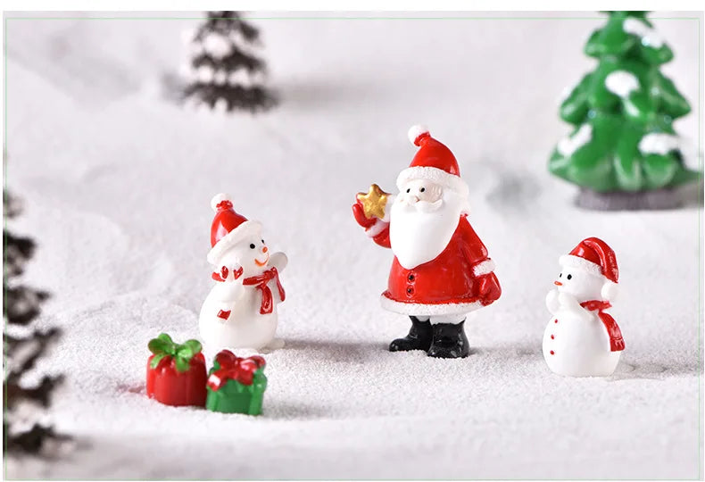 New Christmas Gift Figurines Miniature Santa Claus Snowman Micro Landscape Ornaments For Home Decorations Kawaii Desk Decor Room