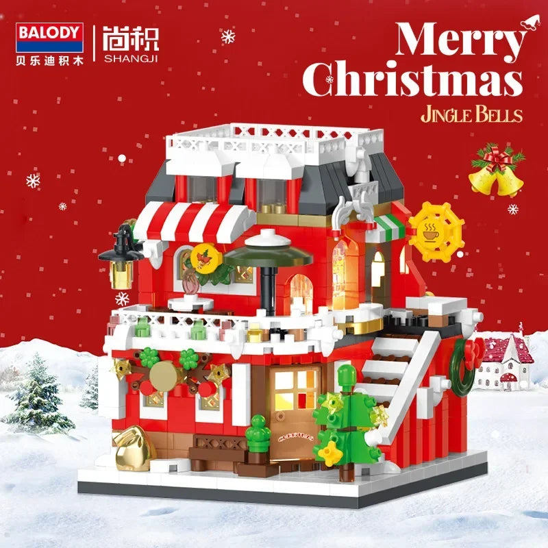 Christmas Snow House Mini Building Blocks Set Balody Coffe Candy Book Shop City View 3D Model Brick Boys Toys Children Xmas Gift