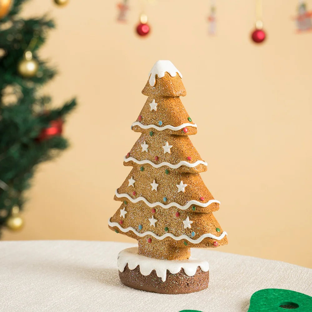 Vilead 15cm Resin Gingerbread Christmas Tree Figurines Holiday Decoration Accessories Xmas Gift Table Bookcase Room Decor Object