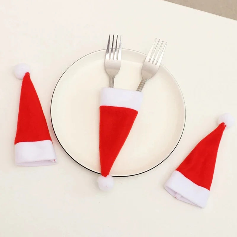 Christmas Hats 5/10Pcs Mini Lollipop Santa Claus Hats Bottle Cap Christmas Decorations For Home Dinner Party Table Candy Holder