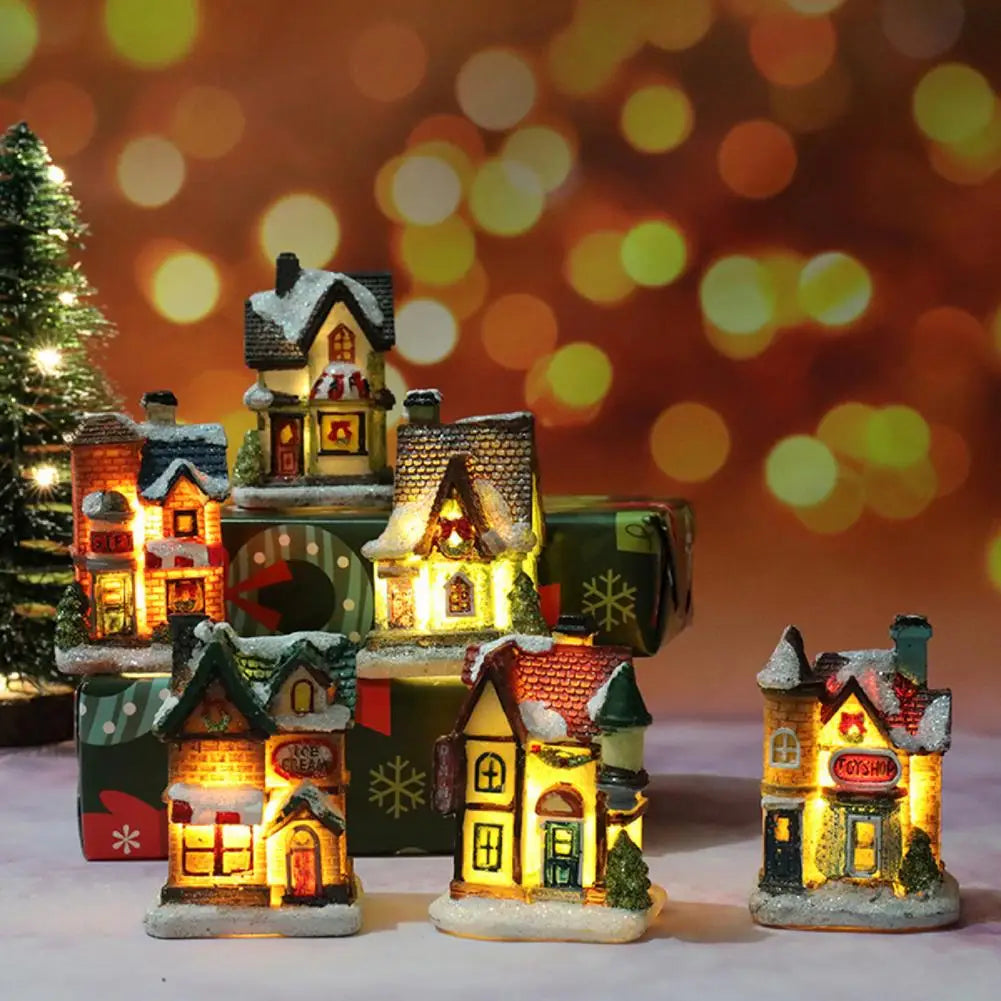 House Figurine Christmas Resin Wear Resistant Tiny Resin House Village Miniature Model   Xmas Decoration  for Wedding