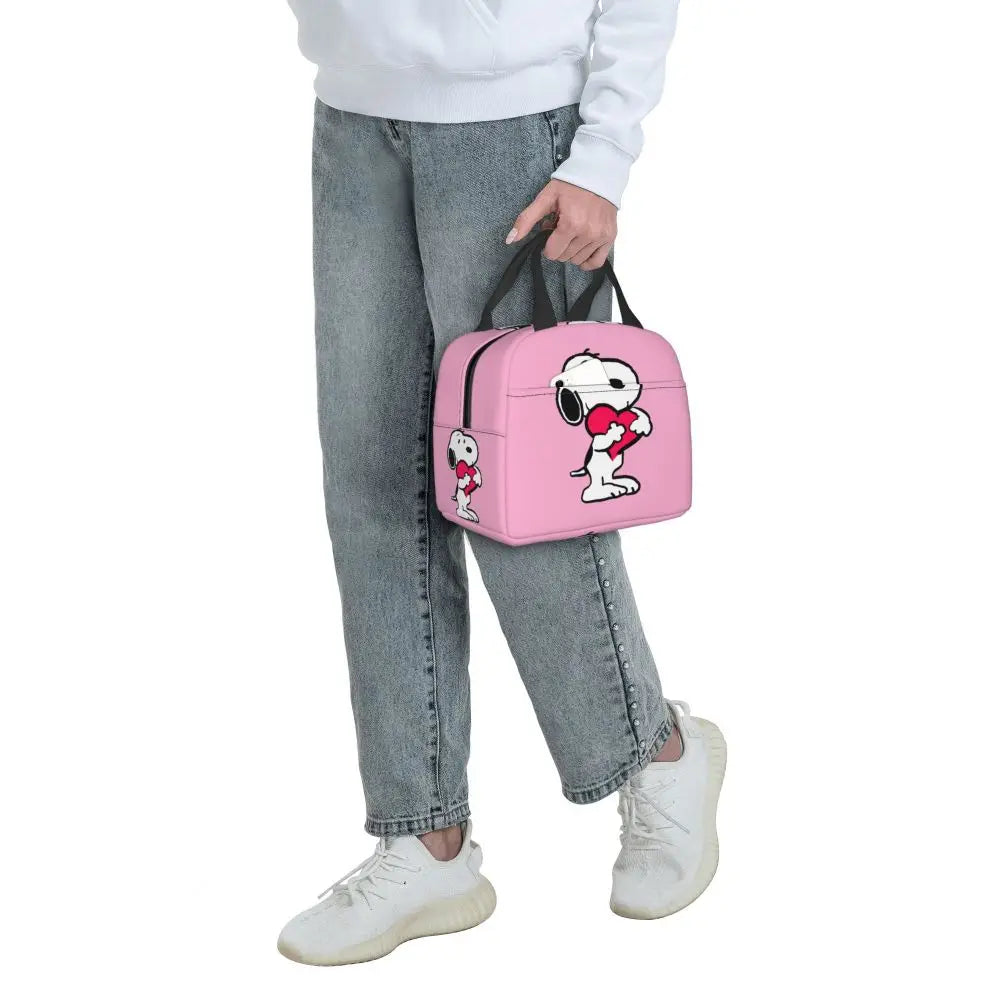 Custom Cute Cartoon Snoopy Insulated Lunch Box for Women Portable Warm Cooler Thermal Lunch Bag Picnic Food Container Tote Bags