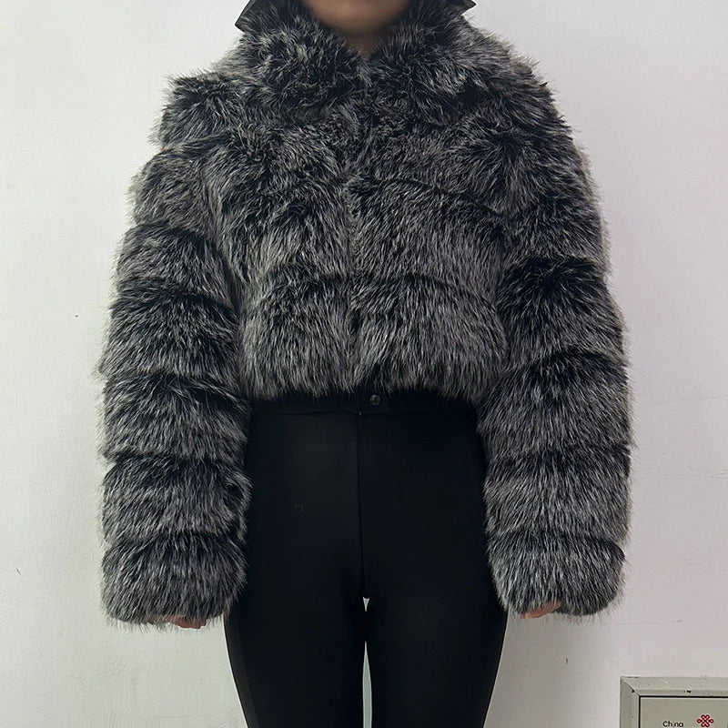 Casual White Black Fluffy Fall Winter Faux Fur Coat Women Short Jacket Long Sleeve Cropped Puffer Fur Jacket For Women Outwear