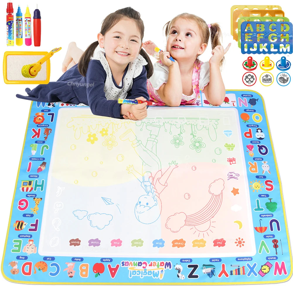 100x80CM Magic Water Drawing Mat with Reusable Magic Pens, Drawing Board Toy for Kids, Doodle Montessori Painting 39X31 Inches